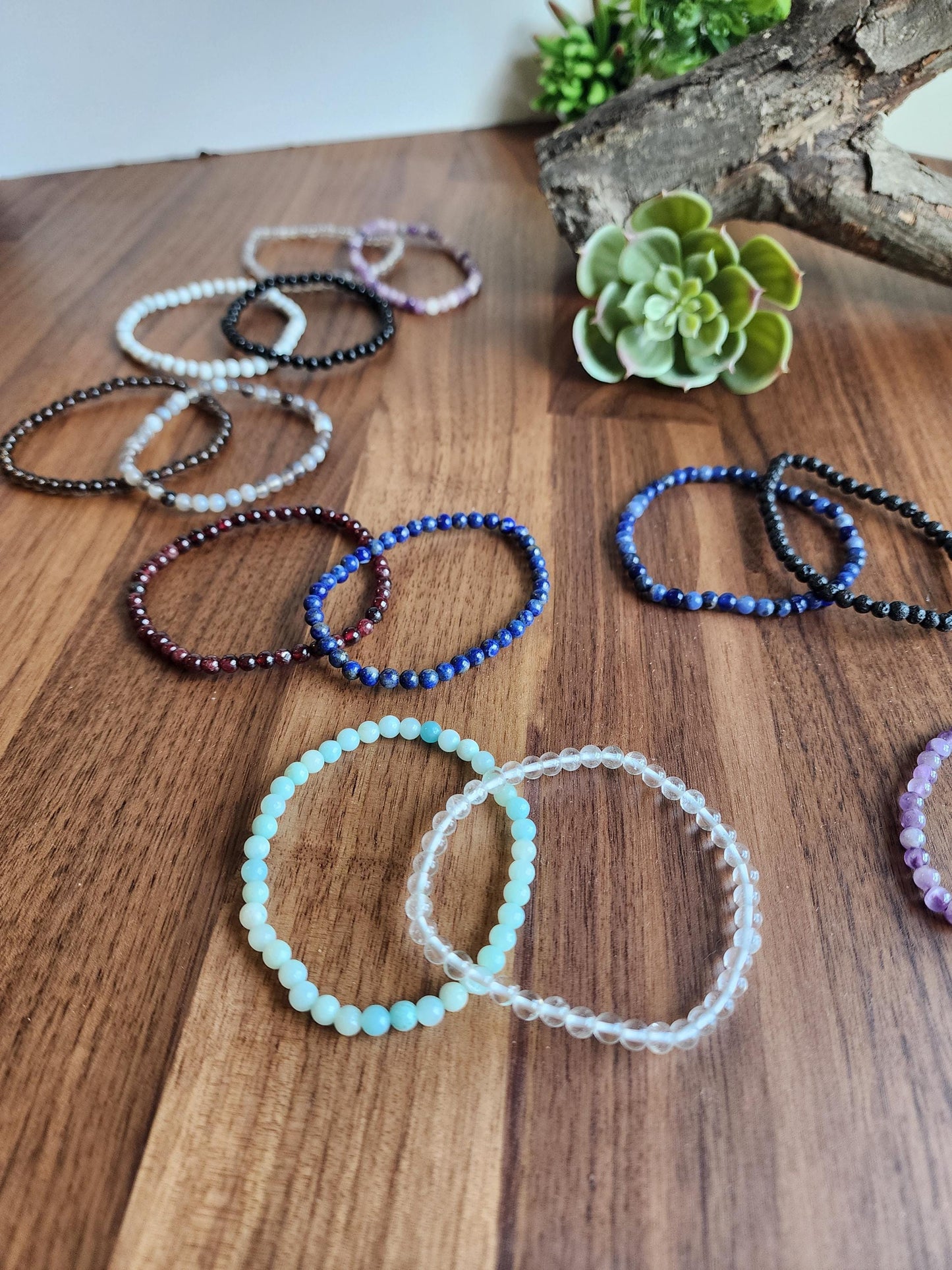 Dainty Crystal Bracelets: Genuine 4mm Natural Gemstone Beads with Stretch for Minimalist Jewelry Stacking, Layering, Matching, and Pairing