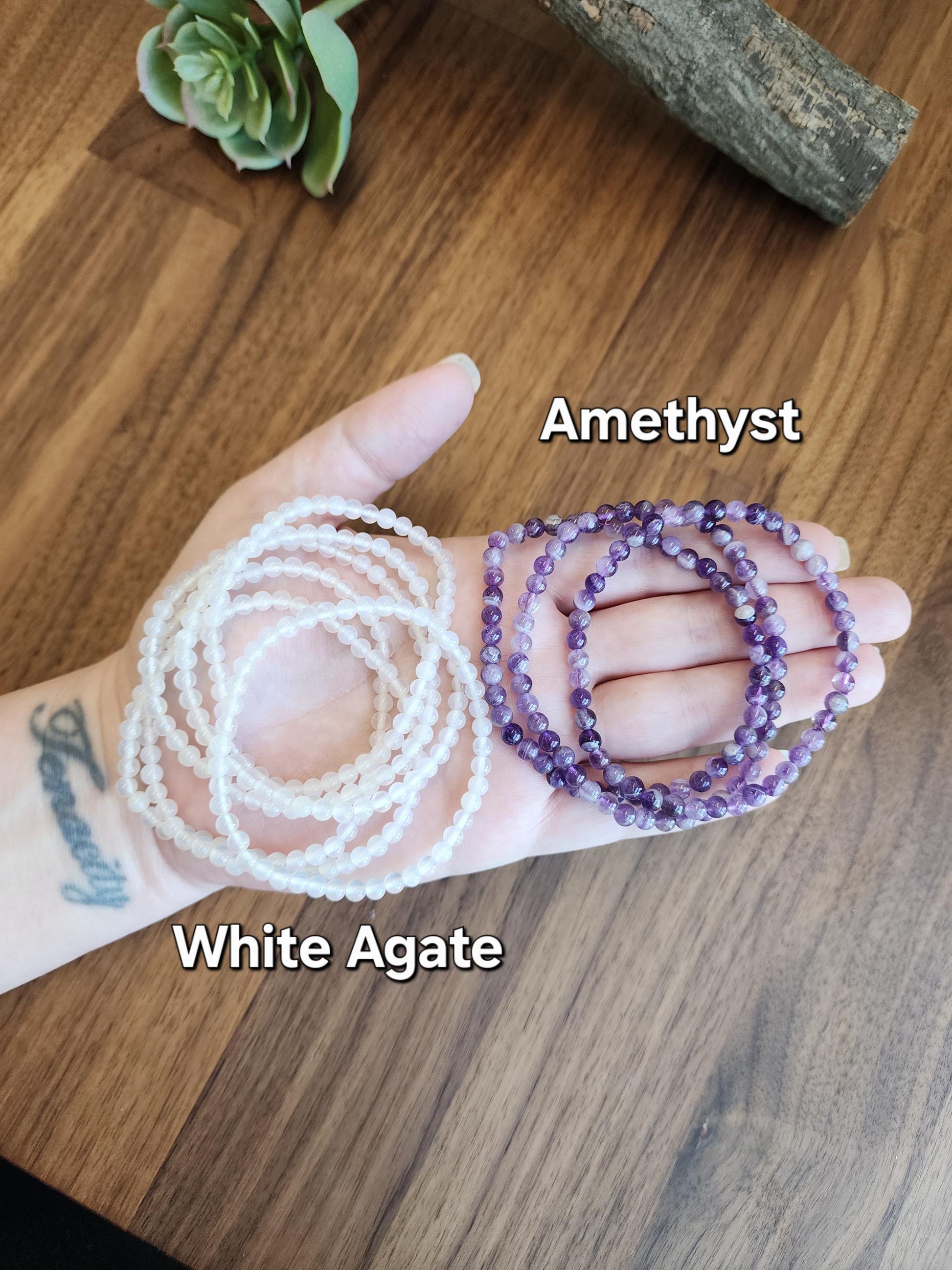 Dainty Crystal Bracelets: Genuine 4mm Natural Gemstone Beads with Stretch for Minimalist Jewelry Stacking, Layering, Matching, and Pairing