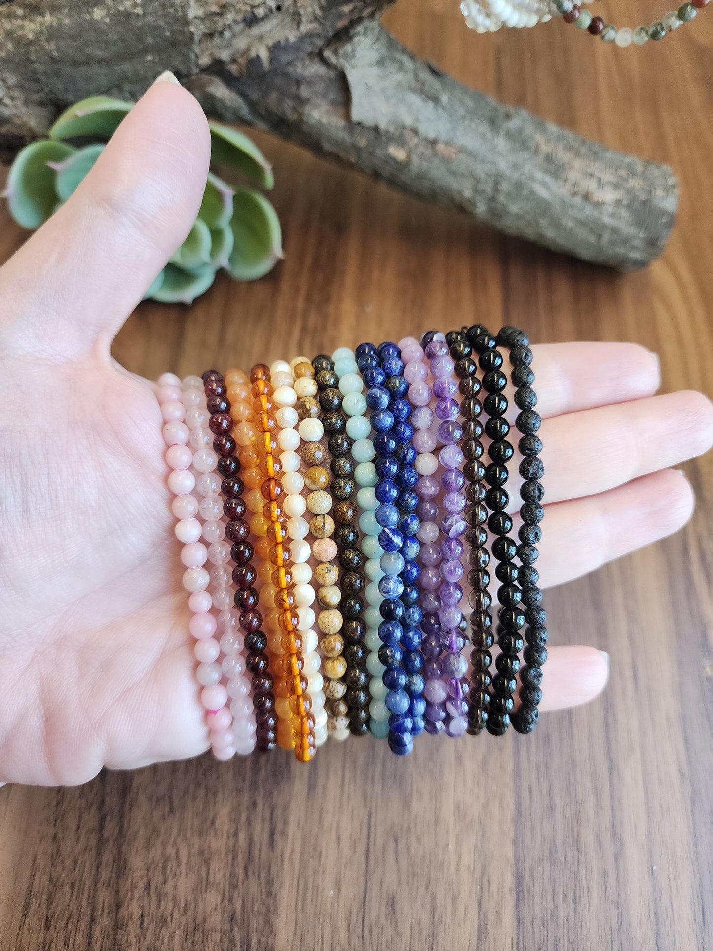 Dainty Crystal Bracelets: Genuine 4mm Natural Gemstone Beads with Stretch for Minimalist Jewelry Stacking, Layering, Matching, and Pairing