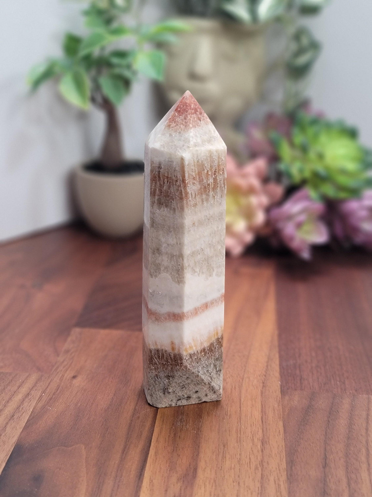 Inv - Dali Jasper Crystal Tower, Earth Toned Southwest Style, Natural Desert Decor for Minimalist Home Boho Aesthetic in Pink, Beige, White