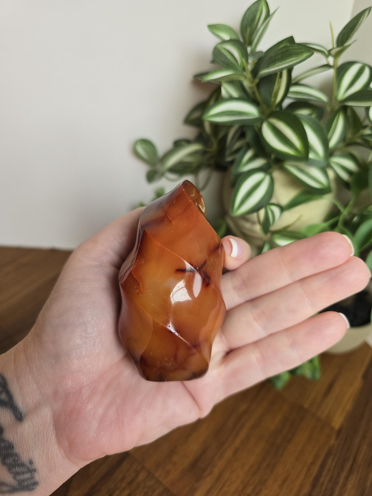 Inv - Carnelian Crystal Flame | Hand Carved Red-Orange Chalcedony w/ Black | Dad's Desk | Dark Academia Aesthetic Gift | Vampire Goth Decor