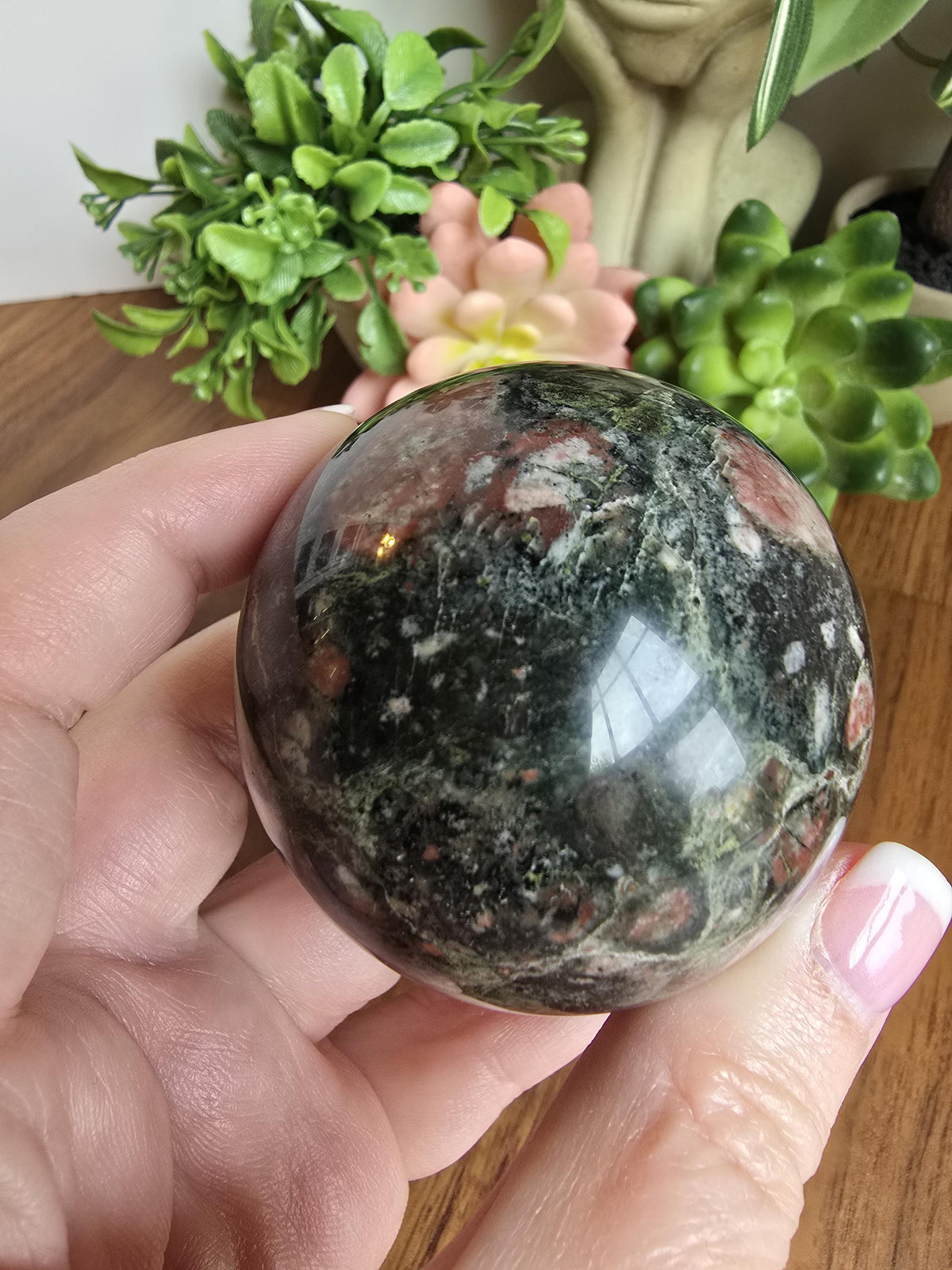 Inv - Beautiful Eclogite Garnet Sphere | D - 56mm | Green, Pink, White Crystal | Last One of this beautiful rare stock! (A, B, C now sold)