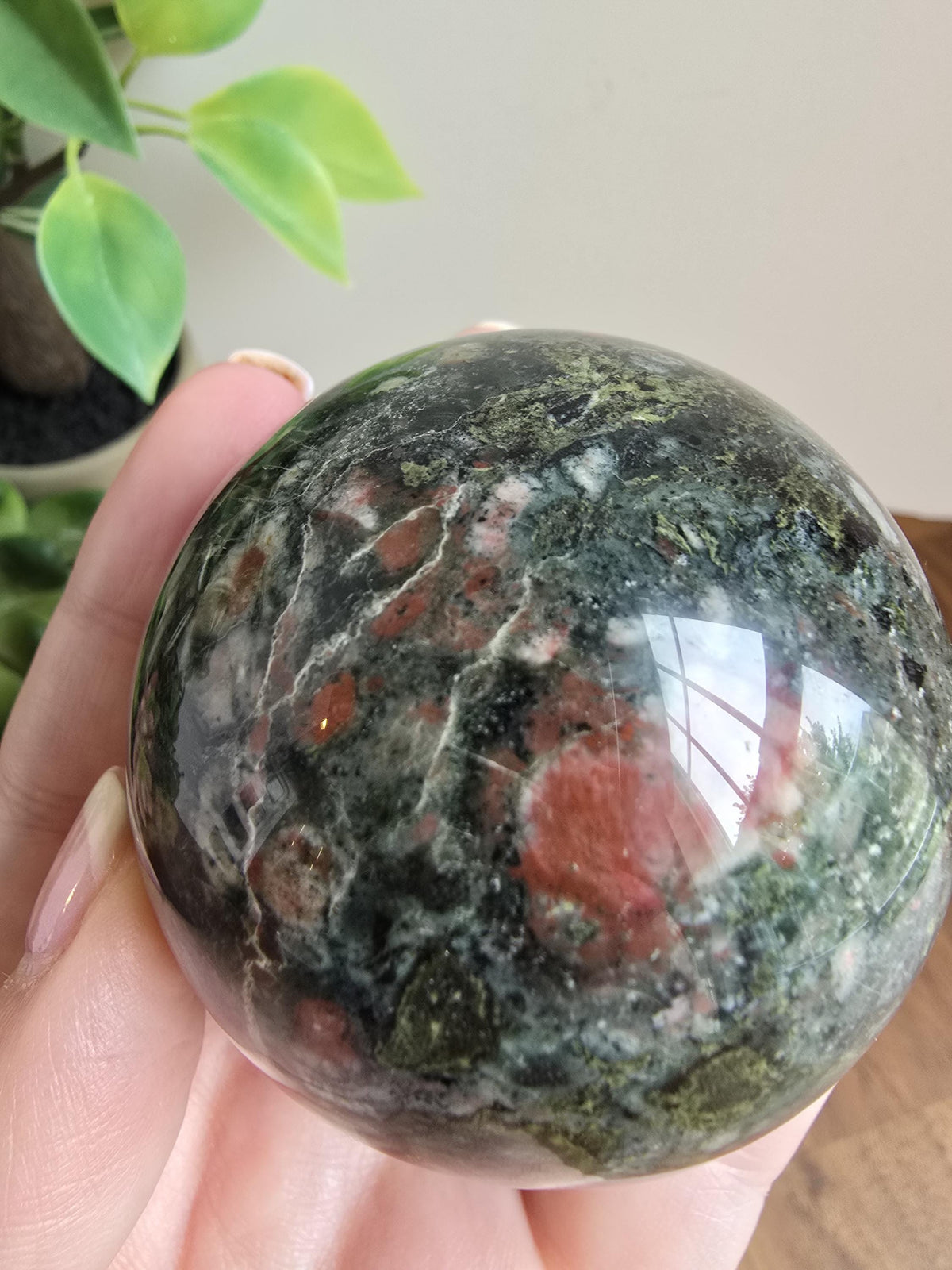 Inv - Beautiful Eclogite Garnet Sphere | D - 56mm | Green, Pink, White Crystal | Last One of this beautiful rare stock! (A, B, C now sold)