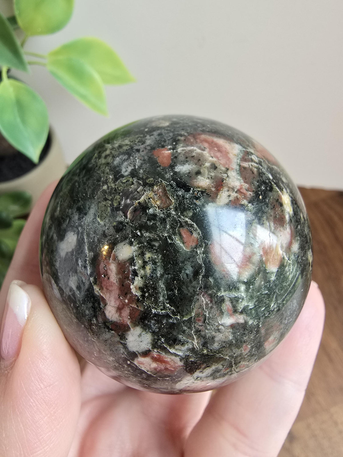 Inv - Beautiful Eclogite Garnet Sphere | D - 56mm | Green, Pink, White Crystal | Last One of this beautiful rare stock! (A, B, C now sold)