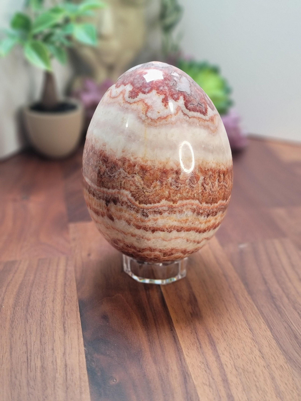 Inv - Gorgeous Mexican Red Banded Calcite Egg | "A" | Large Crystal Statement Piece | Natural Pork Stone in Red Pink White Brown | Rare Find