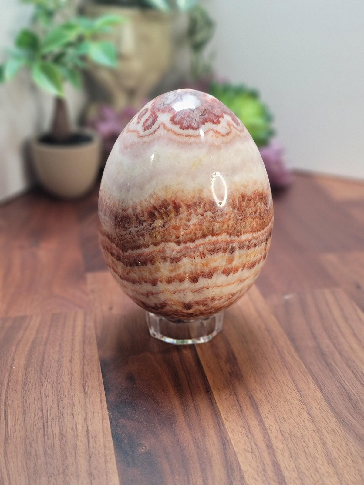 Inv - Gorgeous Mexican Red Banded Calcite Egg | "A" | Large Crystal Statement Piece | Natural Pork Stone in Red Pink White Brown | Rare Find