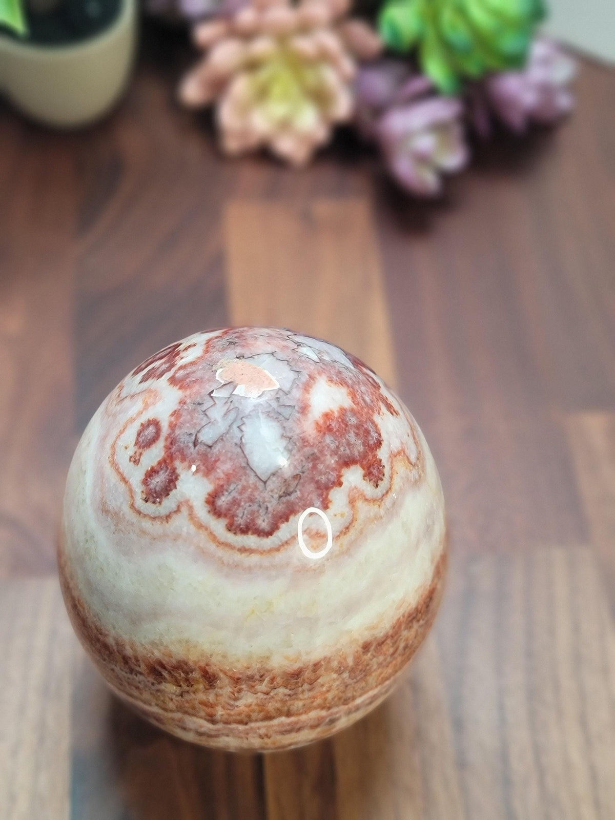 Inv - Gorgeous Mexican Red Banded Calcite Egg | "A" | Large Crystal Statement Piece | Natural Pork Stone in Red Pink White Brown | Rare Find