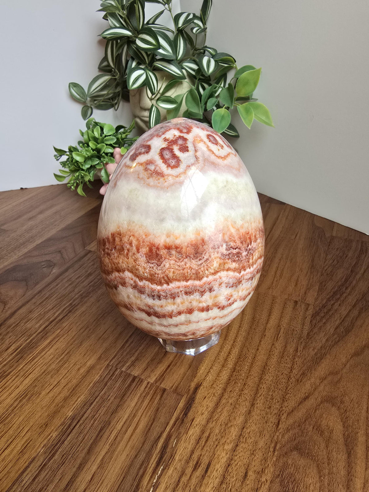 Inv - Gorgeous Mexican Red Banded Calcite Egg | "A" | Large Crystal Statement Piece | Natural Pork Stone in Red Pink White Brown | Rare Find