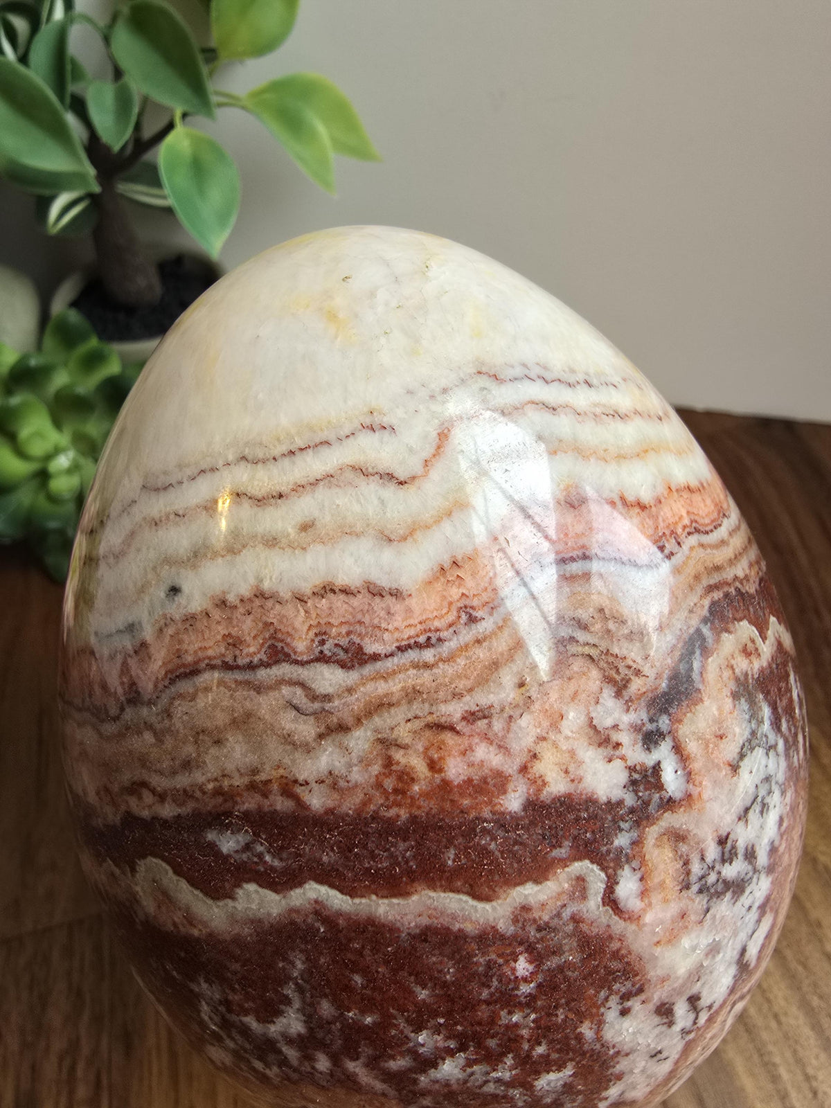 Inv - Beautiful Mexican Red Banded Calcite Egg | "B" | Large Crystal Statement Piece | Natural Porkstone in Red Pink White Brown | Rare Find