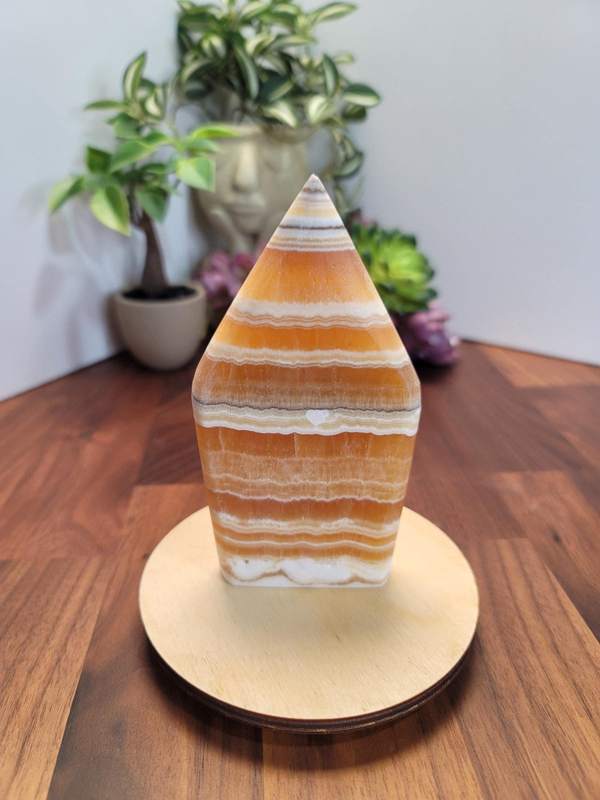 Inv - Candy Corn Orange Calcite | "Atlas" | Yellow Banded Freeform for Cute Halloween Home Decor or Natural Fall Accents | High Quality Gift