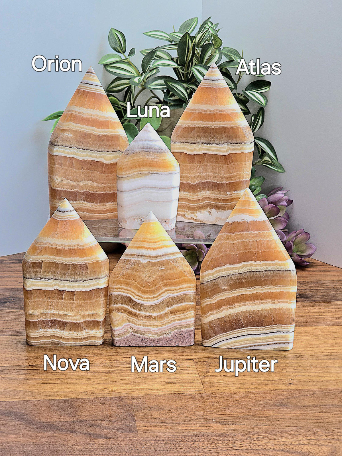 Candy Corn Crystal | Atlas of Olympus |  Autumn & Fall Decor | Yellow Calcite Freeform | Orange Flame | 5" | White Banded Crystal Tower