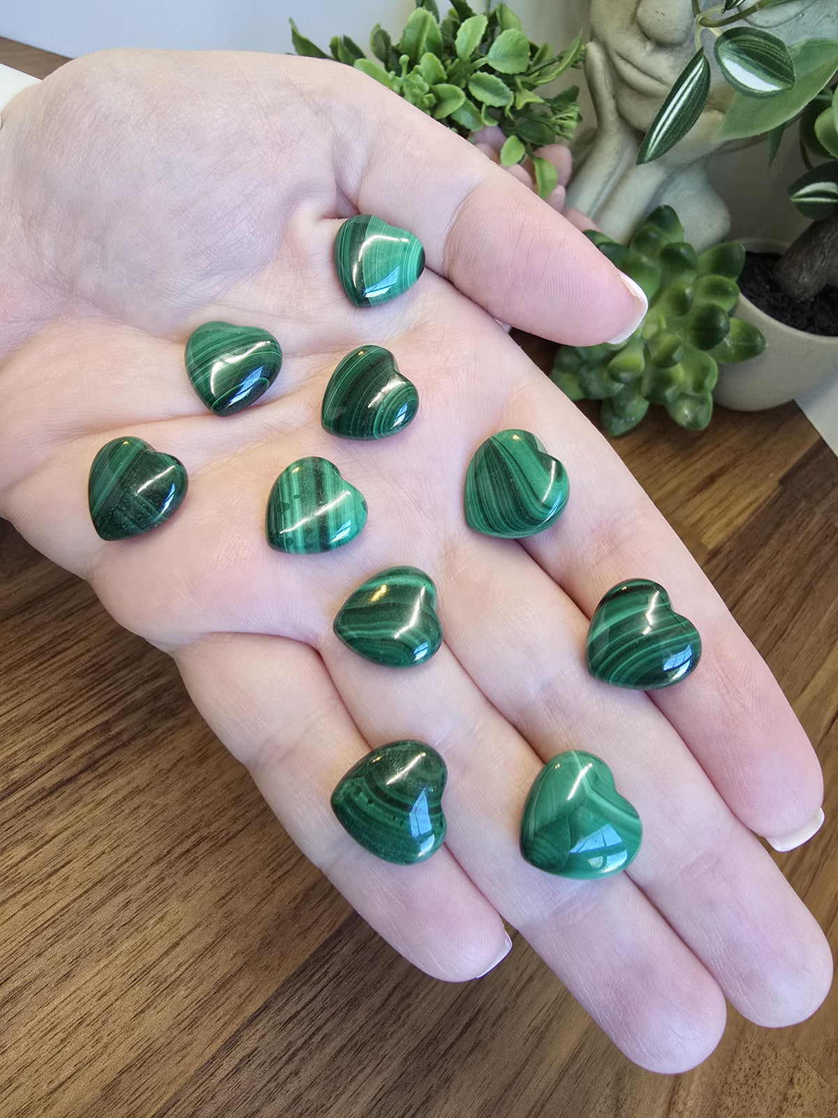 Malachite Hearts | Green Pocket Stone | Deep Green Patterned Crystals | Mini Heart Carving | Intuitively Chosen
