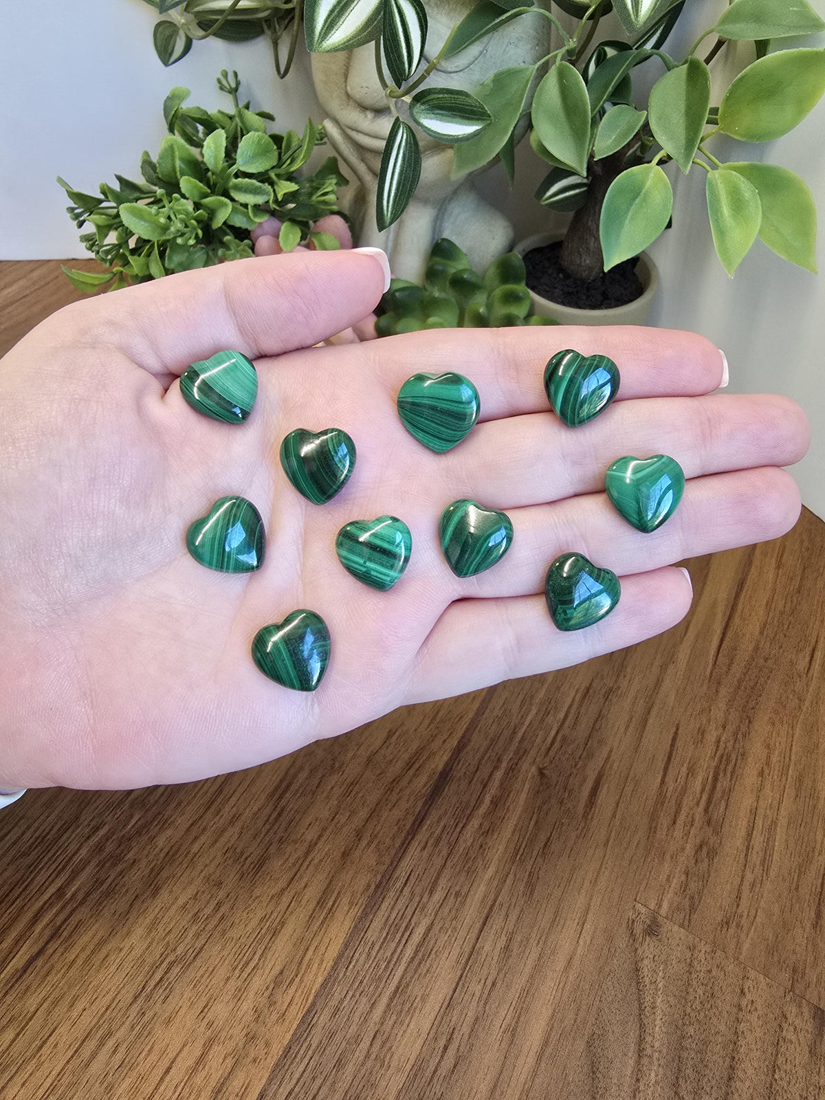 Malachite Hearts | Green Pocket Stone | Deep Green Patterned Crystals | Mini Heart Carving | Intuitively Chosen