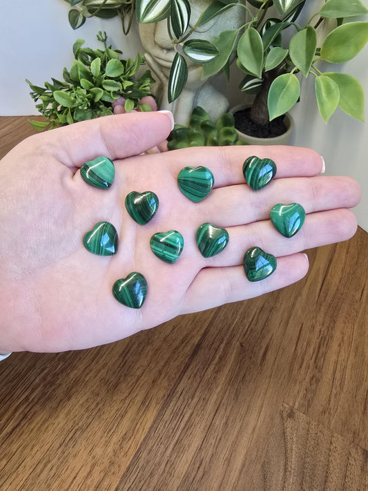 Malachite Hearts | Green Pocket Stone | Deep Green Patterned Crystals | Mini Heart Carving | Intuitively Chosen
