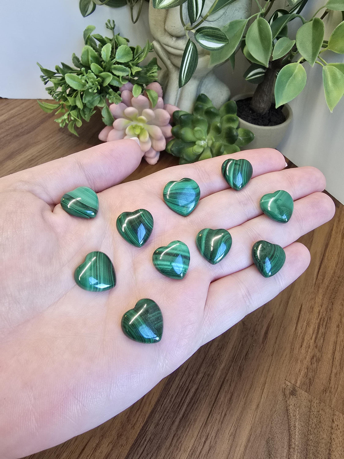Malachite Hearts | Green Pocket Stone | Deep Green Patterned Crystals | Mini Heart Carving | Intuitively Chosen