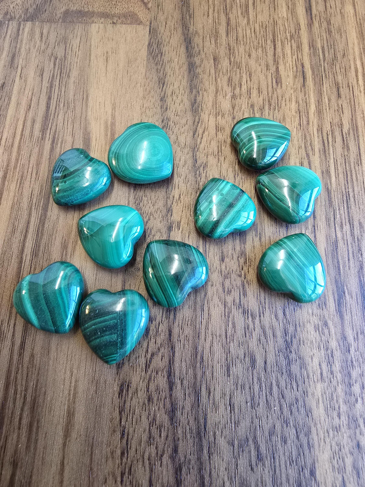 Malachite Hearts | Green Pocket Stone | Deep Green Patterned Crystals | Mini Heart Carving | Intuitively Chosen