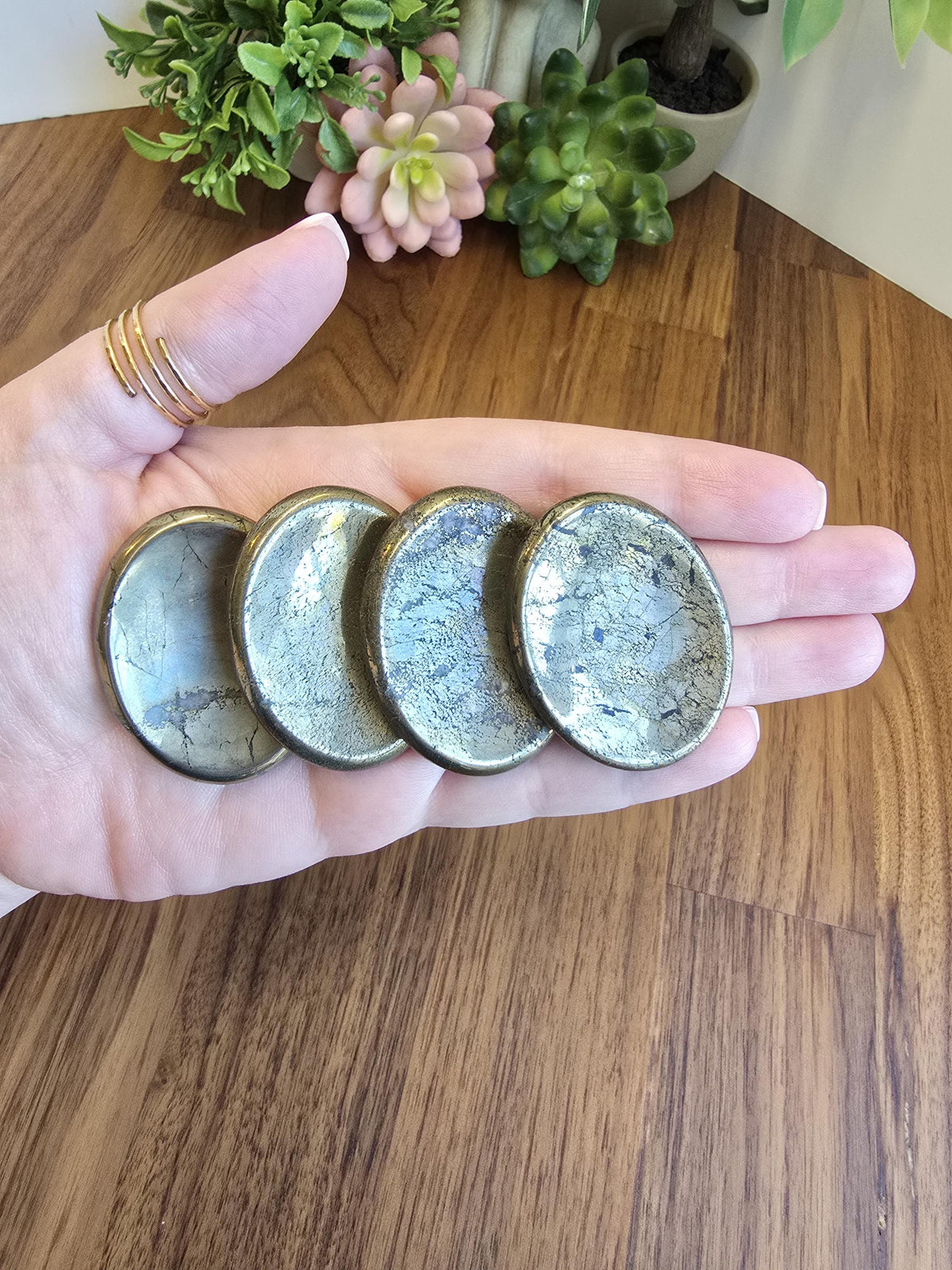 Pyrite Worry Stone | 1.77" | Fools Gold | Black Inclusions | Father's Day Gifts | 2024 | Pocket Crystals | ADHD Fidget | Intuitively Chosen