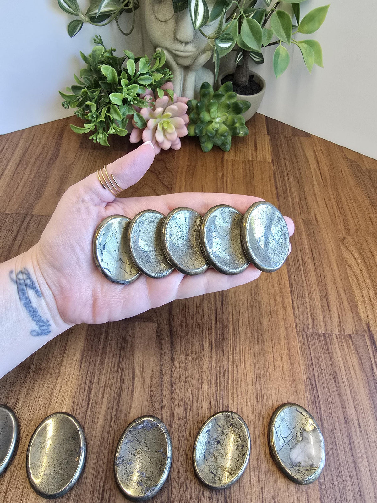 Pyrite Worry Stone | 1.77" | Fools Gold | Black Inclusions | Father's Day Gifts | 2024 | Pocket Crystals | ADHD Fidget | Intuitively Chosen