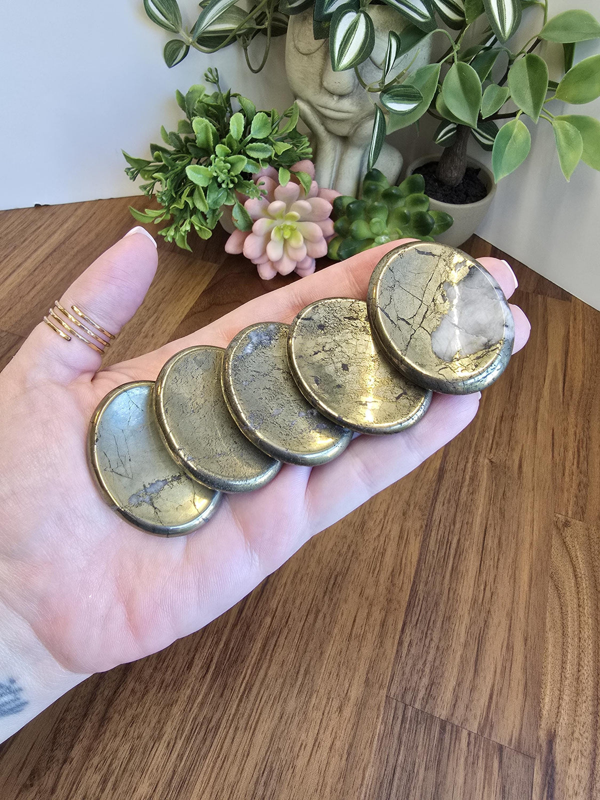 Pyrite Worry Stone | 1.77" | Fools Gold | Black Inclusions | Father's Day Gifts | 2024 | Pocket Crystals | ADHD Fidget | Intuitively Chosen