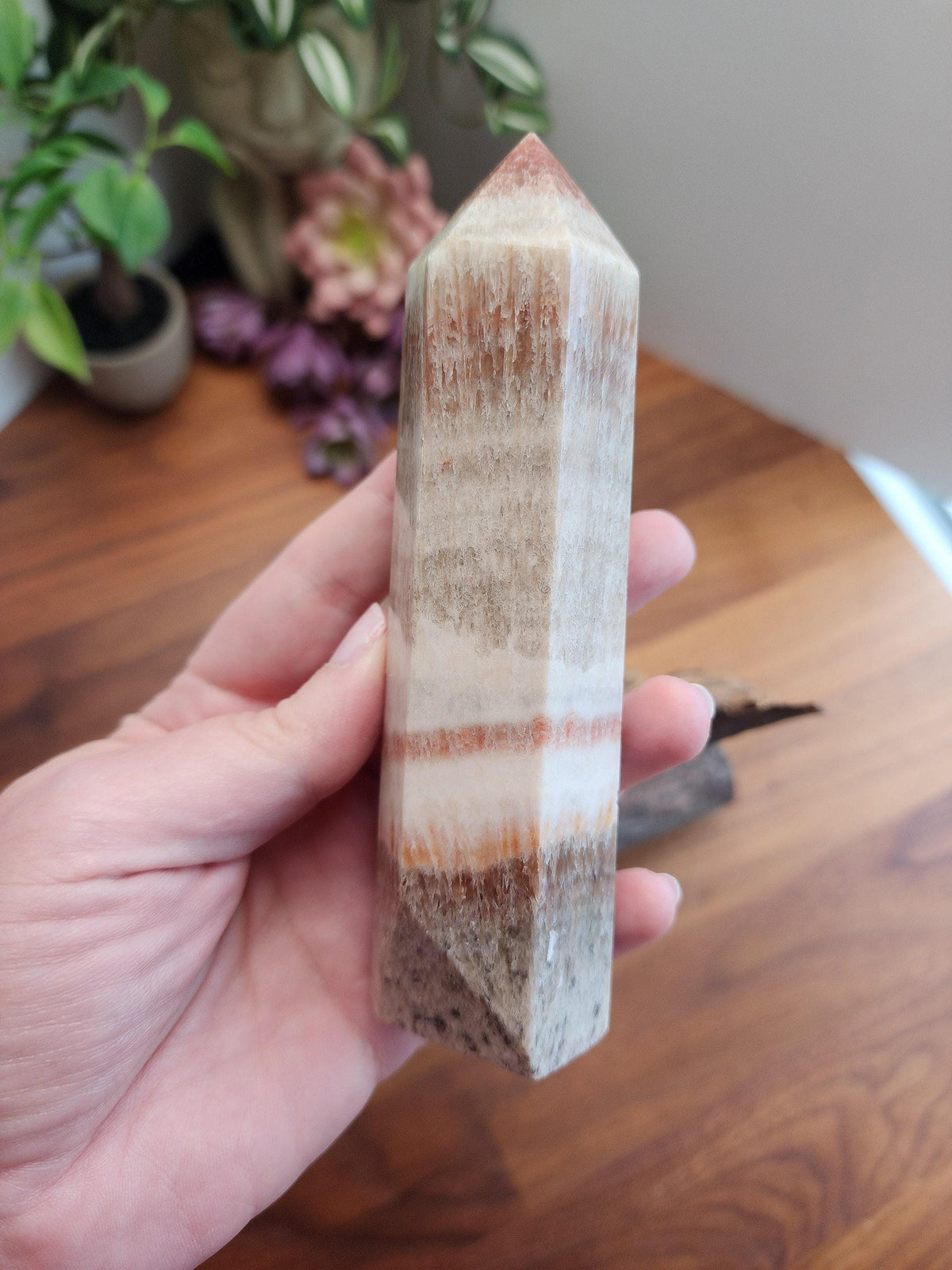 Inv - Dali Jasper Crystal Tower, Earth Toned Southwest Style, Natural Desert Decor for Minimalist Home Boho Aesthetic in Pink, Beige, White