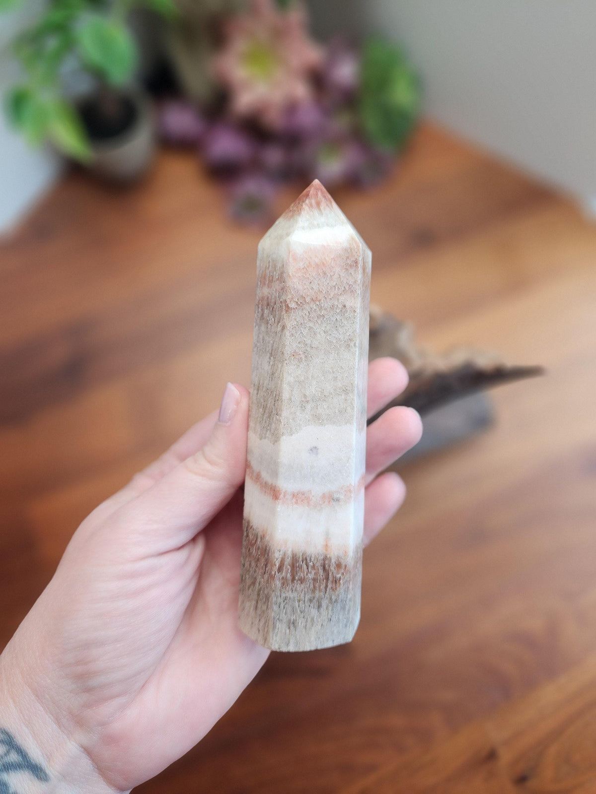Inv - Dali Jasper Crystal Tower, Earth Toned Southwest Style, Natural Desert Decor for Minimalist Home Boho Aesthetic in Pink, Beige, White