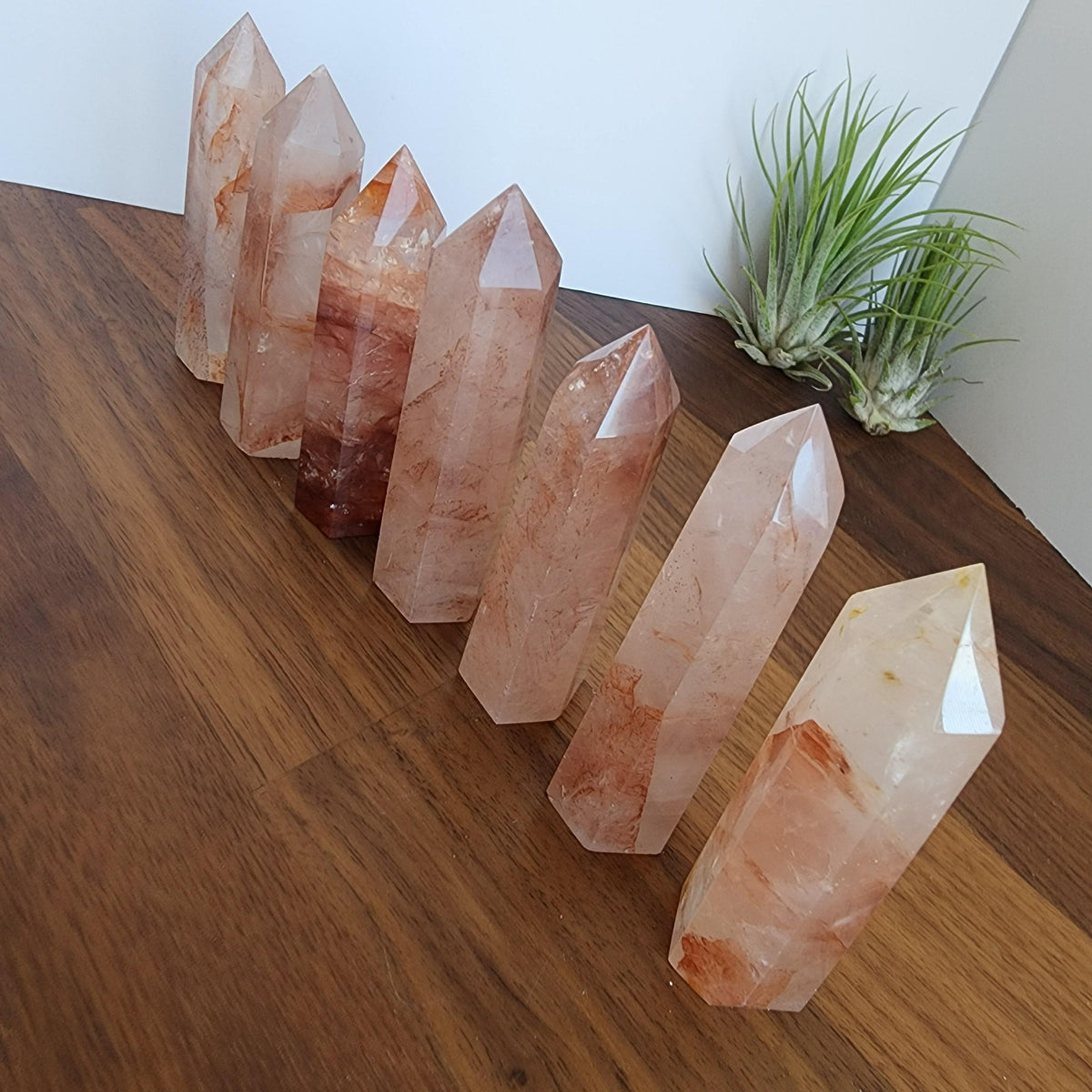Inv - Fire Quartz Towers | Red & Pink Hematoid Flames in Sparkling Clear Quartz Points | Small gift for Anniversary, Desk Decor, Valentine