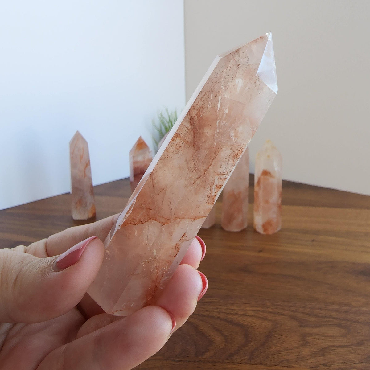 Inv - Fire Quartz Towers | Red & Pink Hematoid Flames in Sparkling Clear Quartz Points | Small gift for Anniversary, Desk Decor, Valentine