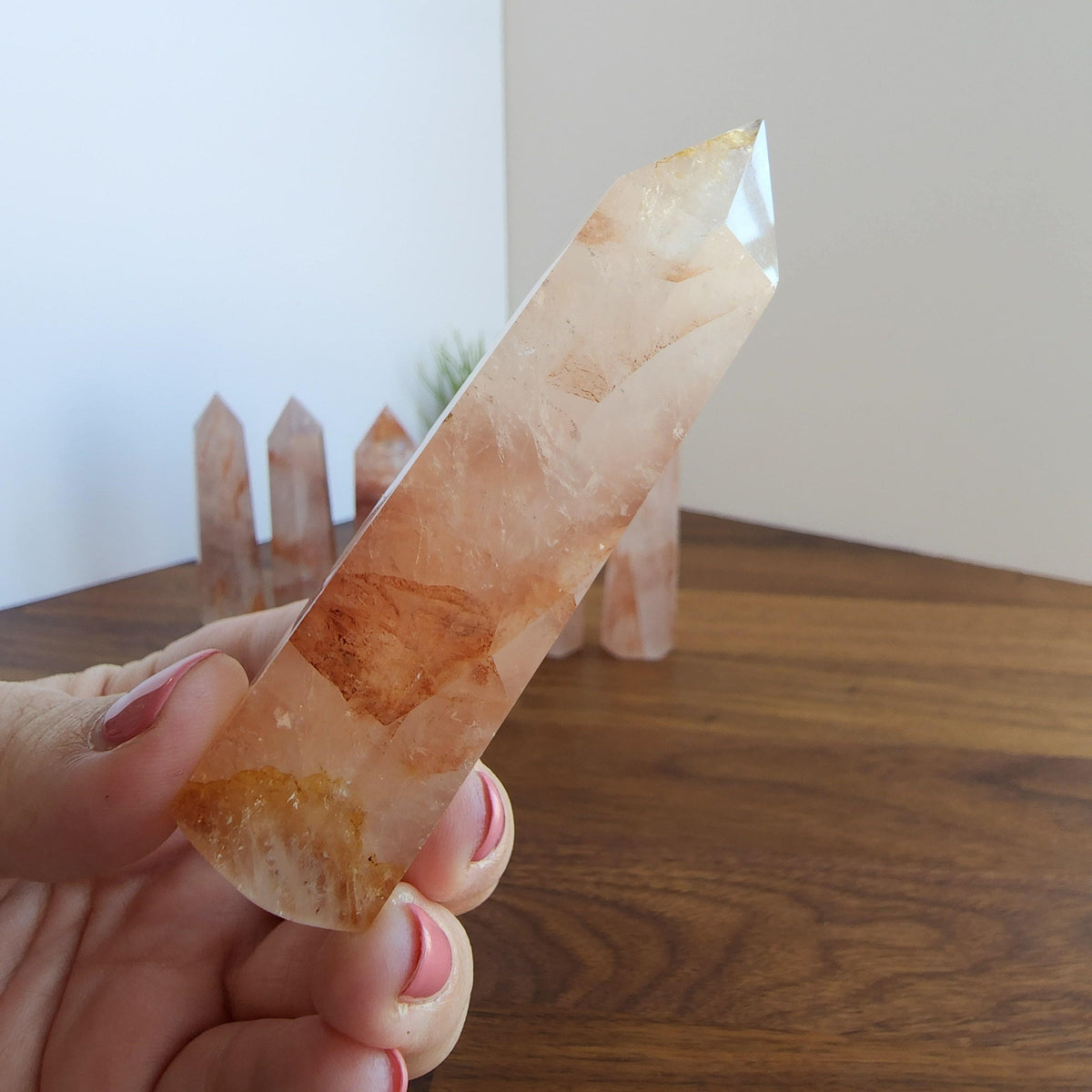 Inv - Fire Quartz Towers | Red & Pink Hematoid Flames in Sparkling Clear Quartz Points | Small gift for Anniversary, Desk Decor, Valentine