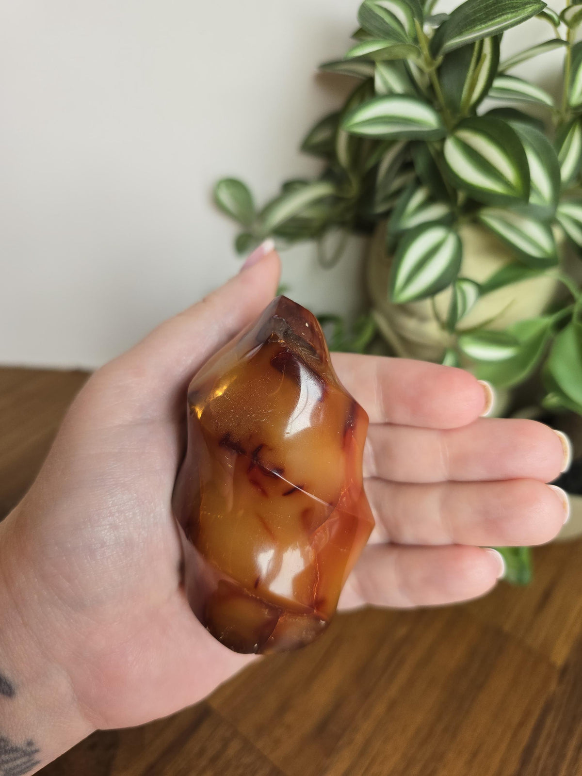 Inv - Carnelian Crystal Flame | Hand Carved Red-Orange Chalcedony w/ Black | Dad's Desk | Dark Academia Aesthetic Gift | Vampire Goth Decor