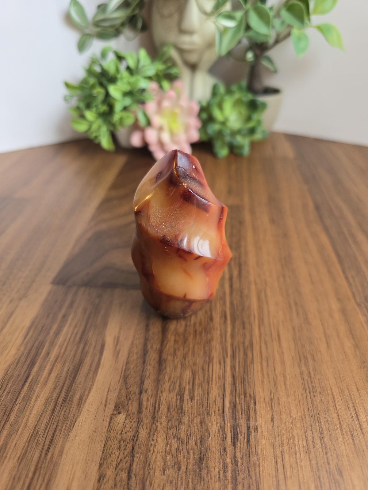 Inv - Carnelian Crystal Flame | Hand Carved Red-Orange Chalcedony w/ Black | Dad's Desk | Dark Academia Aesthetic Gift | Vampire Goth Decor