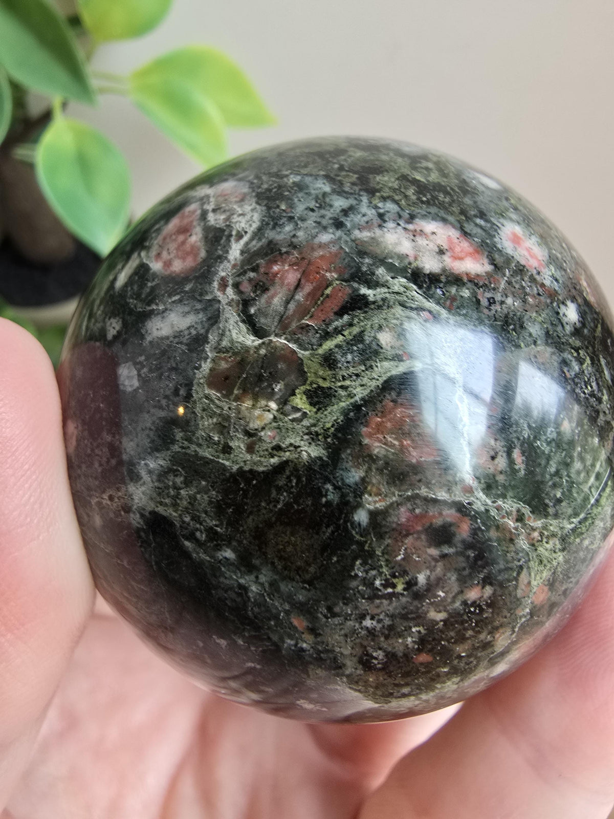 Inv - Beautiful Eclogite Garnet Sphere | D - 56mm | Green, Pink, White Crystal | Last One of this beautiful rare stock! (A, B, C now sold)