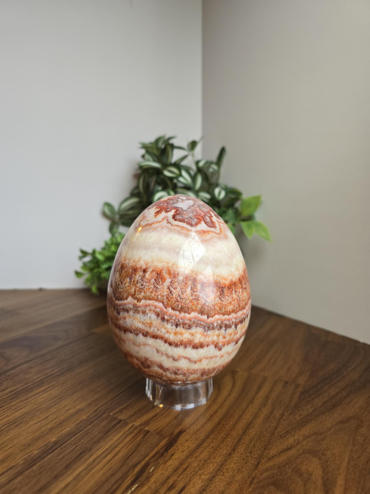 Inv - Gorgeous Mexican Red Banded Calcite Egg | "A" | Large Crystal Statement Piece | Natural Pork Stone in Red Pink White Brown | Rare Find
