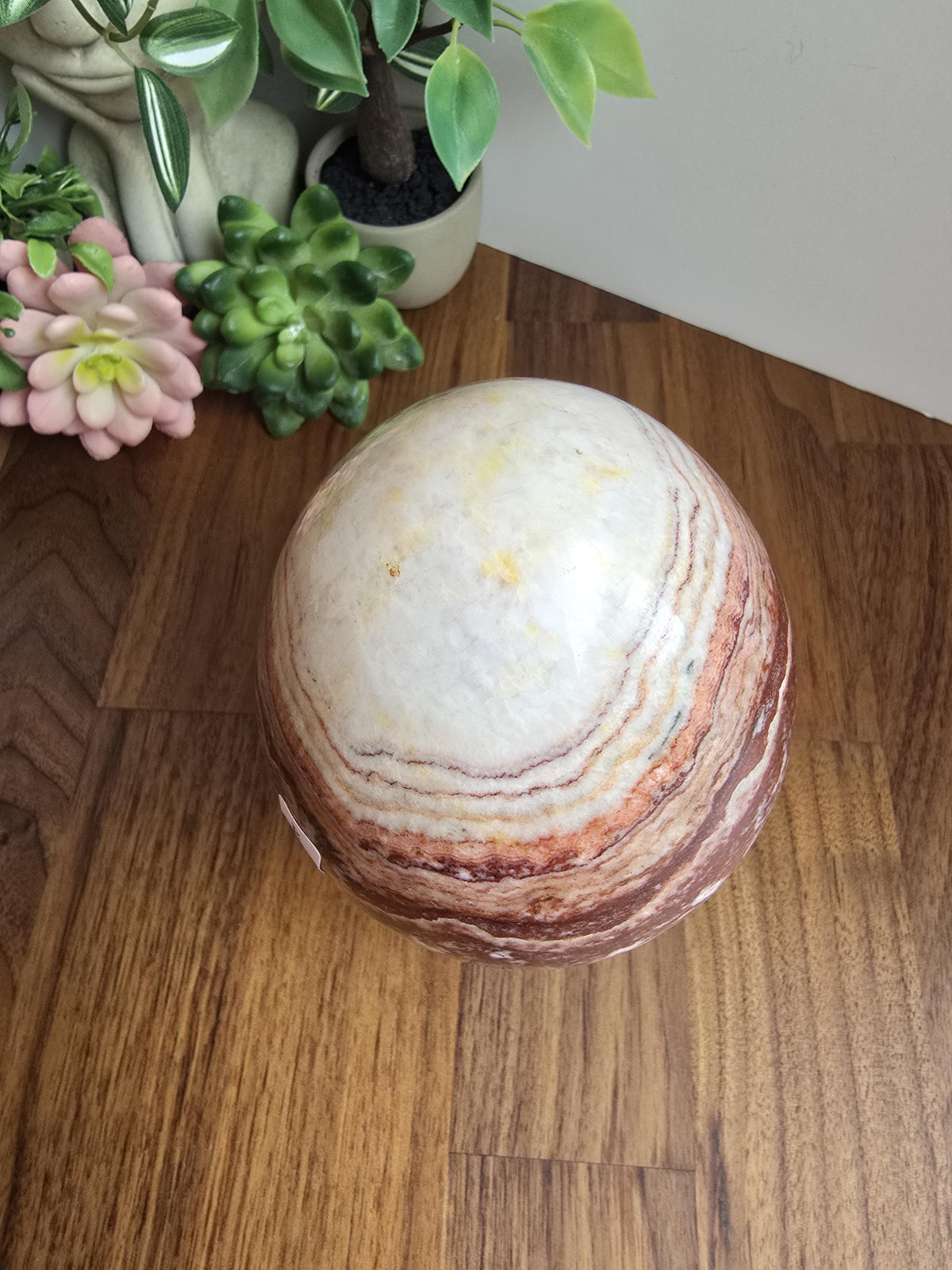 Inv - Beautiful Mexican Red Banded Calcite Egg | "B" | Large Crystal Statement Piece | Natural Porkstone in Red Pink White Brown | Rare Find