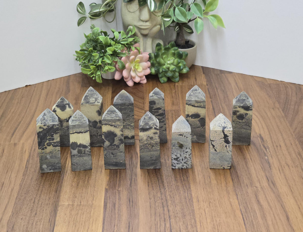 Inv - Picture Stone Tower | Dreamy Landscape Stone Points in Desert Beige, Creamy Tan and Earthy Brown | Natural Minimalist Home Decor