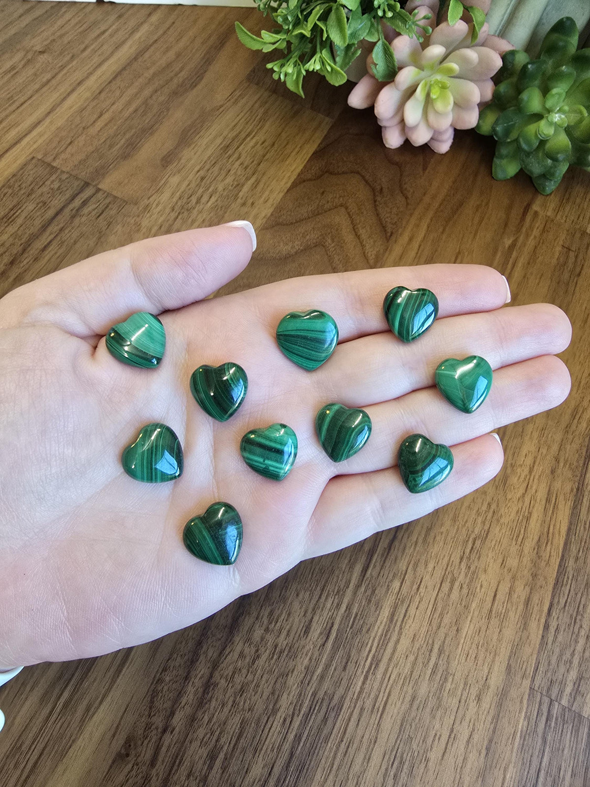 Malachite Hearts | Green Pocket Stone | Deep Green Patterned Crystals | Mini Heart Carving | Intuitively Chosen