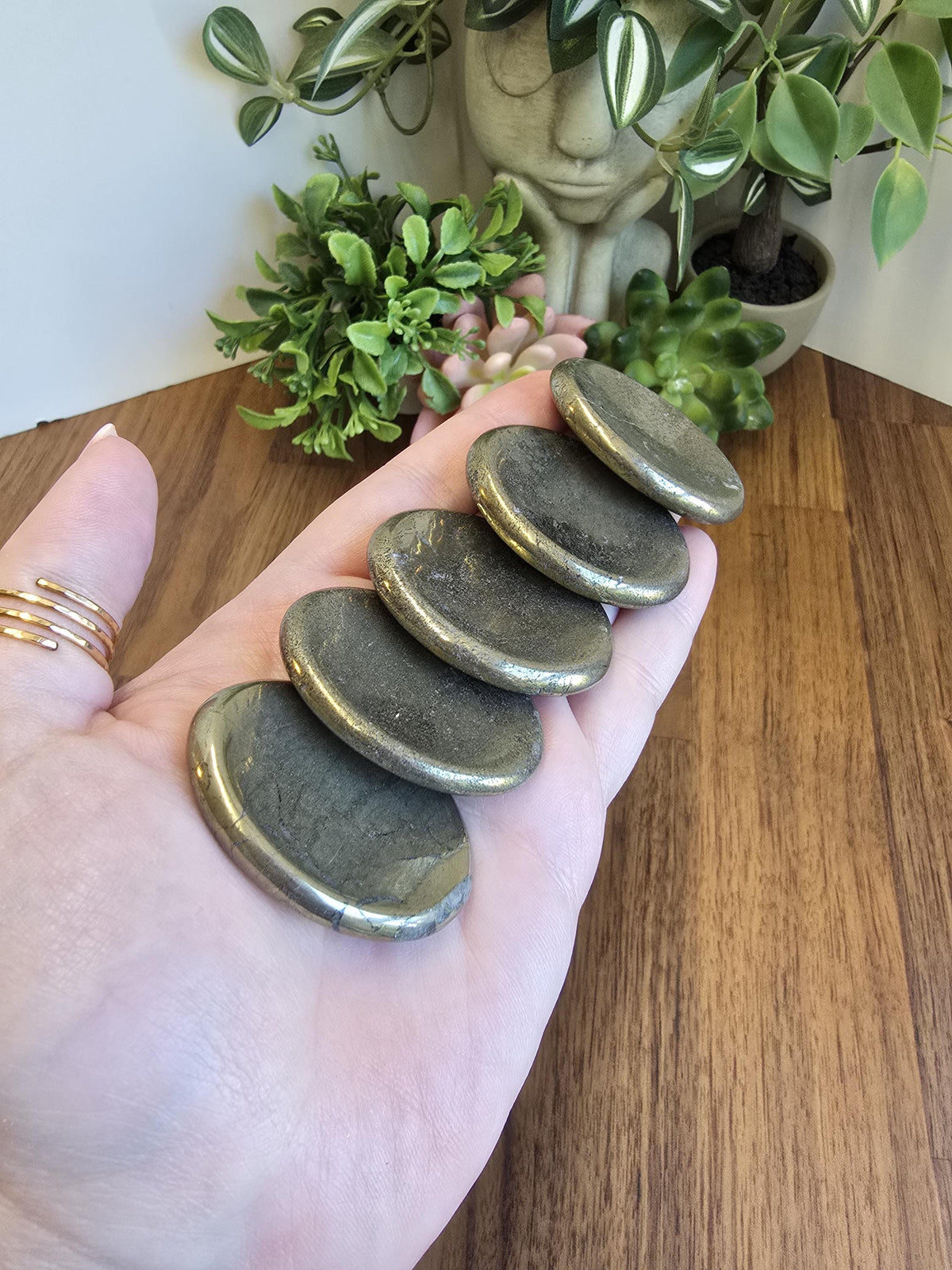 Pyrite Worry Stone | 1.77" | Fools Gold | Black Inclusions | Father's Day Gifts | 2024 | Pocket Crystals | ADHD Fidget | Intuitively Chosen