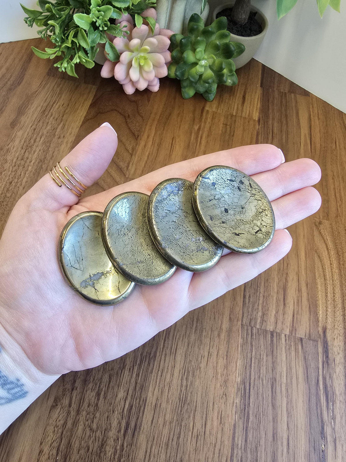 Pyrite Worry Stone | 1.77" | Fools Gold | Black Inclusions | Father's Day Gifts | 2024 | Pocket Crystals | ADHD Fidget | Intuitively Chosen