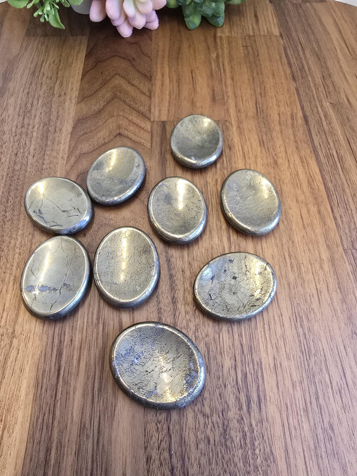 Pyrite Worry Stone | 1.77" | Fools Gold | Black Inclusions | Father's Day Gifts | 2024 | Pocket Crystals | ADHD Fidget | Intuitively Chosen