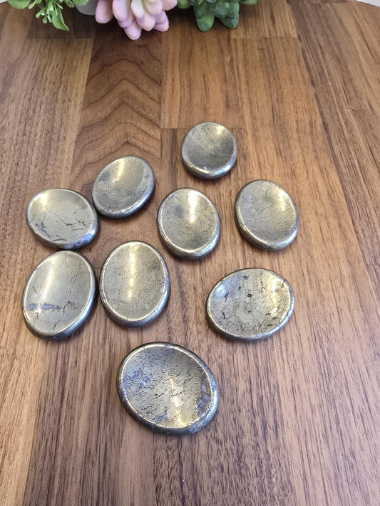 Pyrite Worry Stone | 1.77" | Fools Gold | Black Inclusions | Father's Day Gifts | 2024 | Pocket Crystals | ADHD Fidget | Intuitively Chosen
