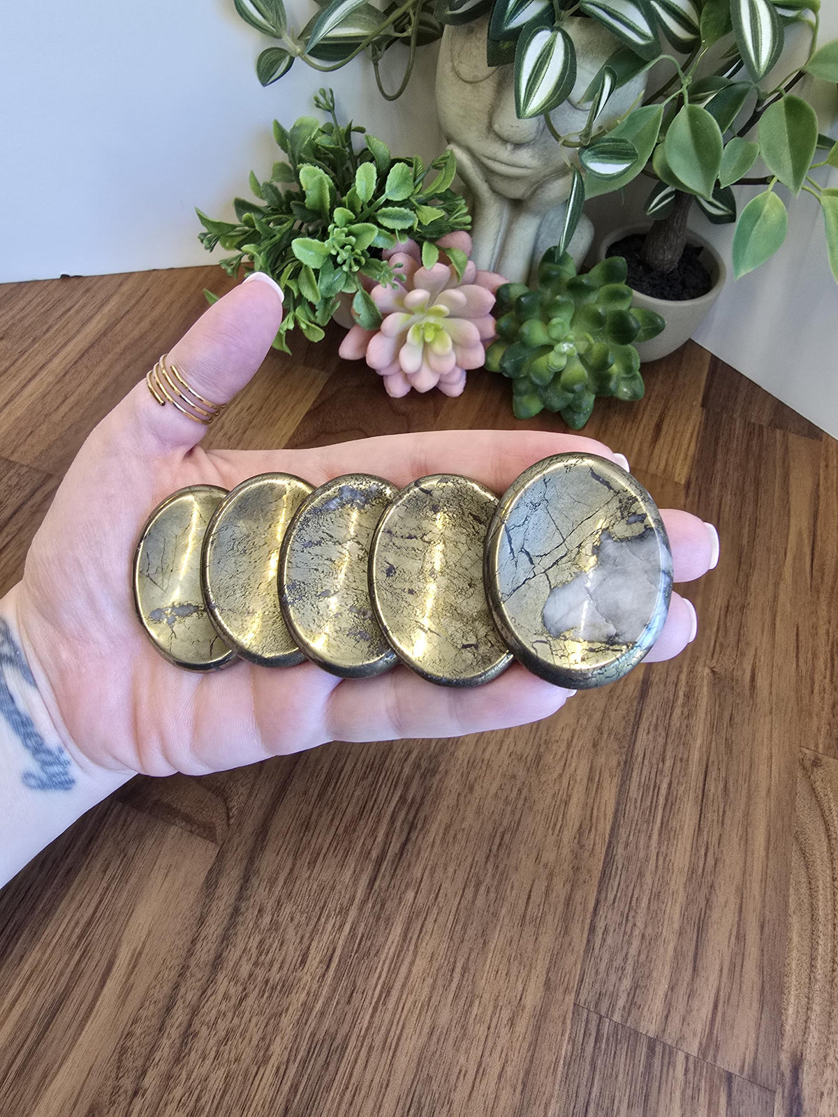 Pyrite Worry Stone | 1.77" | Fools Gold | Black Inclusions | Father's Day Gifts | 2024 | Pocket Crystals | ADHD Fidget | Intuitively Chosen