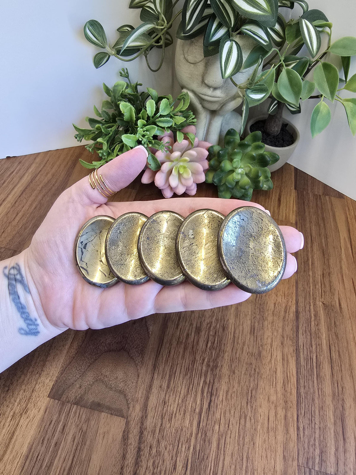 Pyrite Worry Stone | 1.77" | Fools Gold | Black Inclusions | Father's Day Gifts | 2024 | Pocket Crystals | ADHD Fidget | Intuitively Chosen