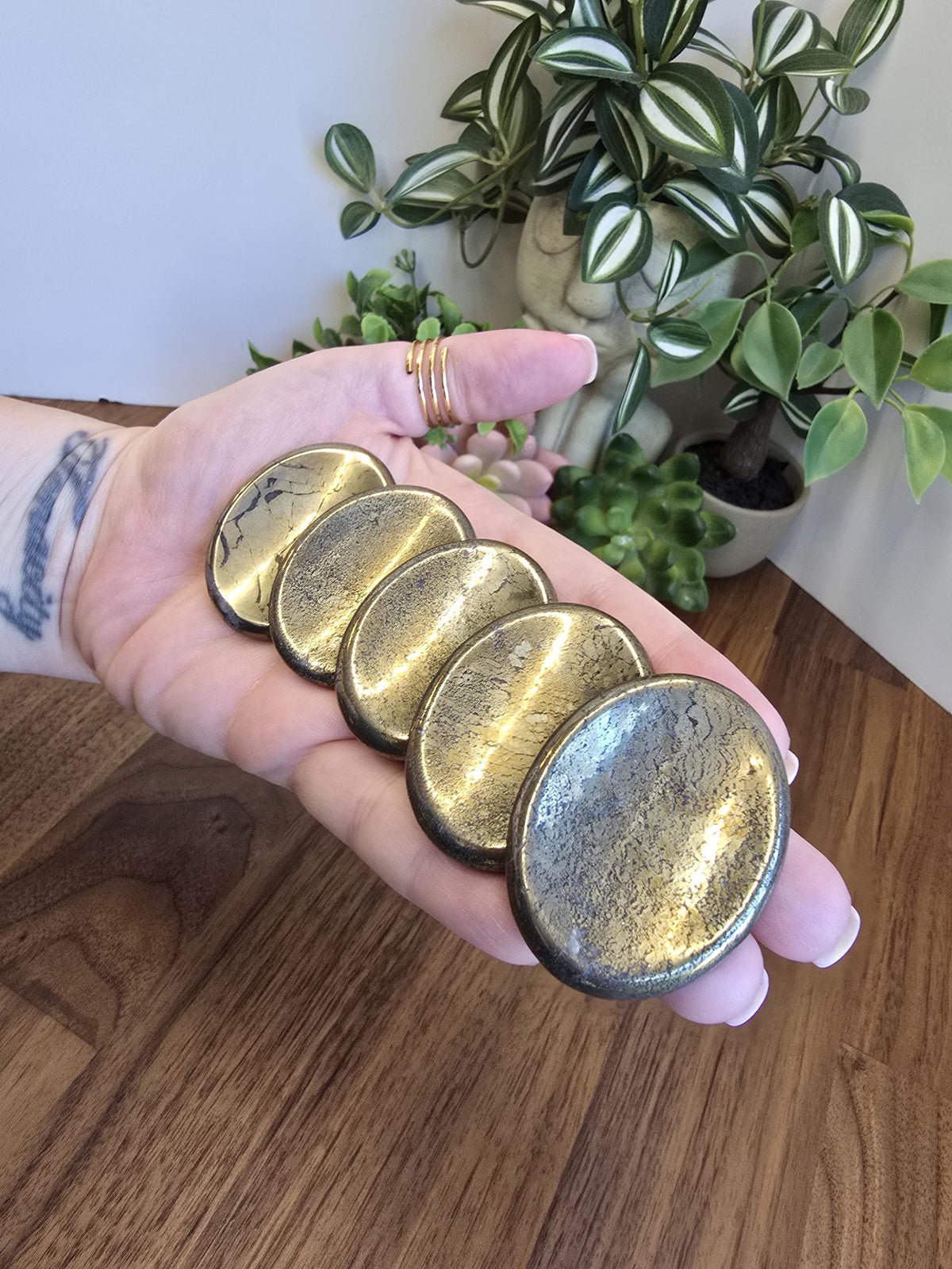 Pyrite Worry Stone | 1.77" | Fools Gold | Black Inclusions | Father's Day Gifts | 2024 | Pocket Crystals | ADHD Fidget | Intuitively Chosen