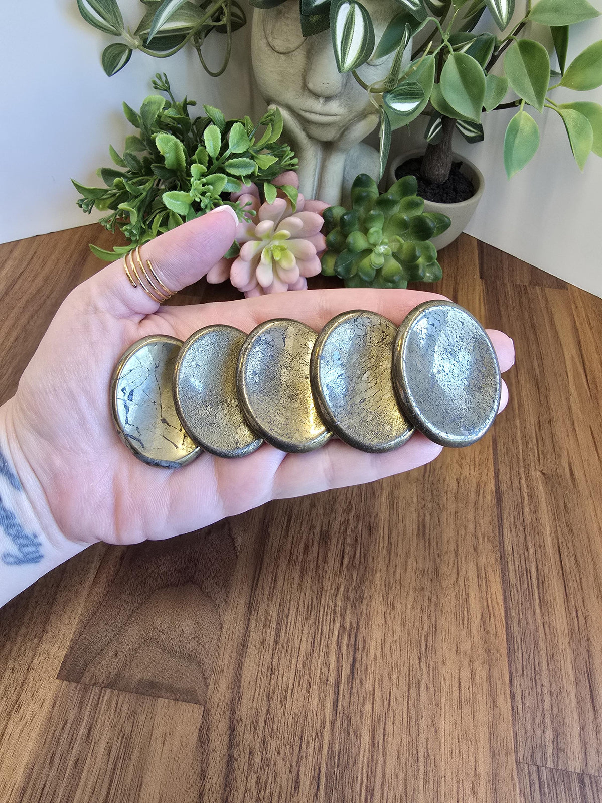 Pyrite Worry Stone | 1.77" | Fools Gold | Black Inclusions | Father's Day Gifts | 2024 | Pocket Crystals | ADHD Fidget | Intuitively Chosen