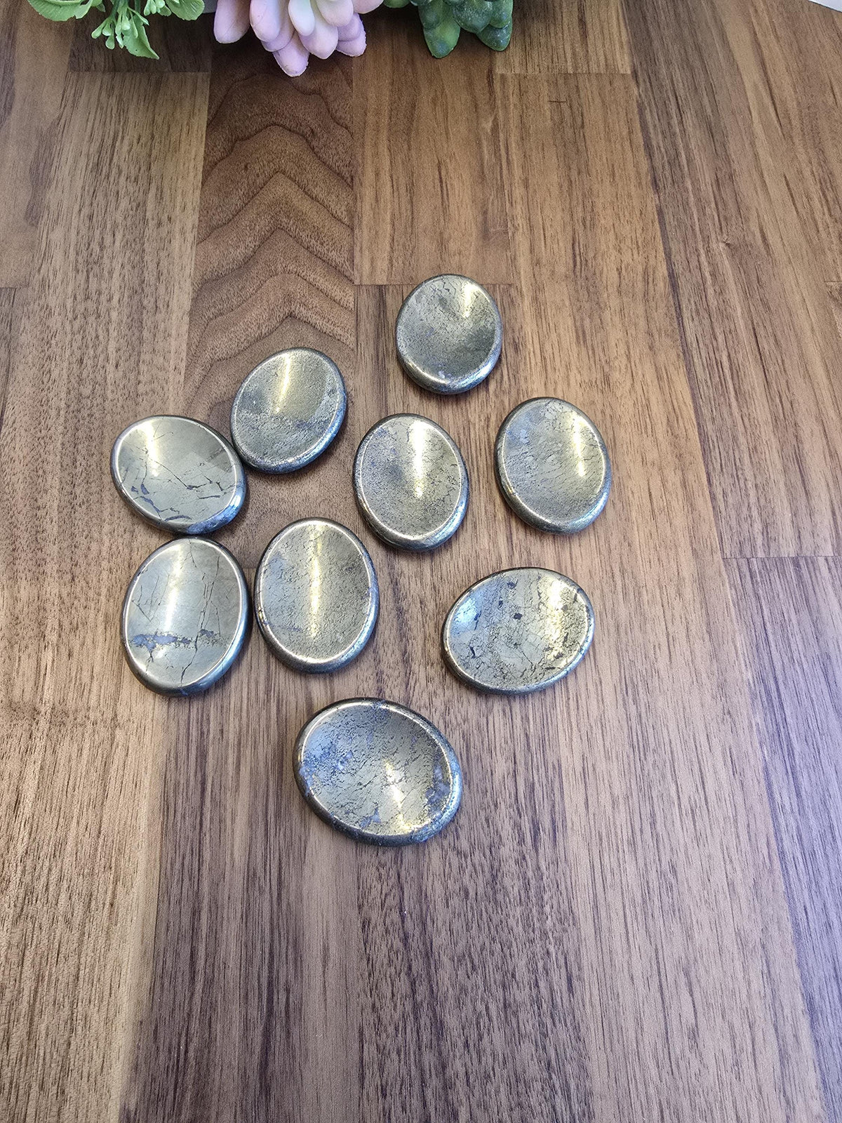 Pyrite Worry Stone | 1.77" | Fools Gold | Black Inclusions | Father's Day Gifts | 2024 | Pocket Crystals | ADHD Fidget | Intuitively Chosen