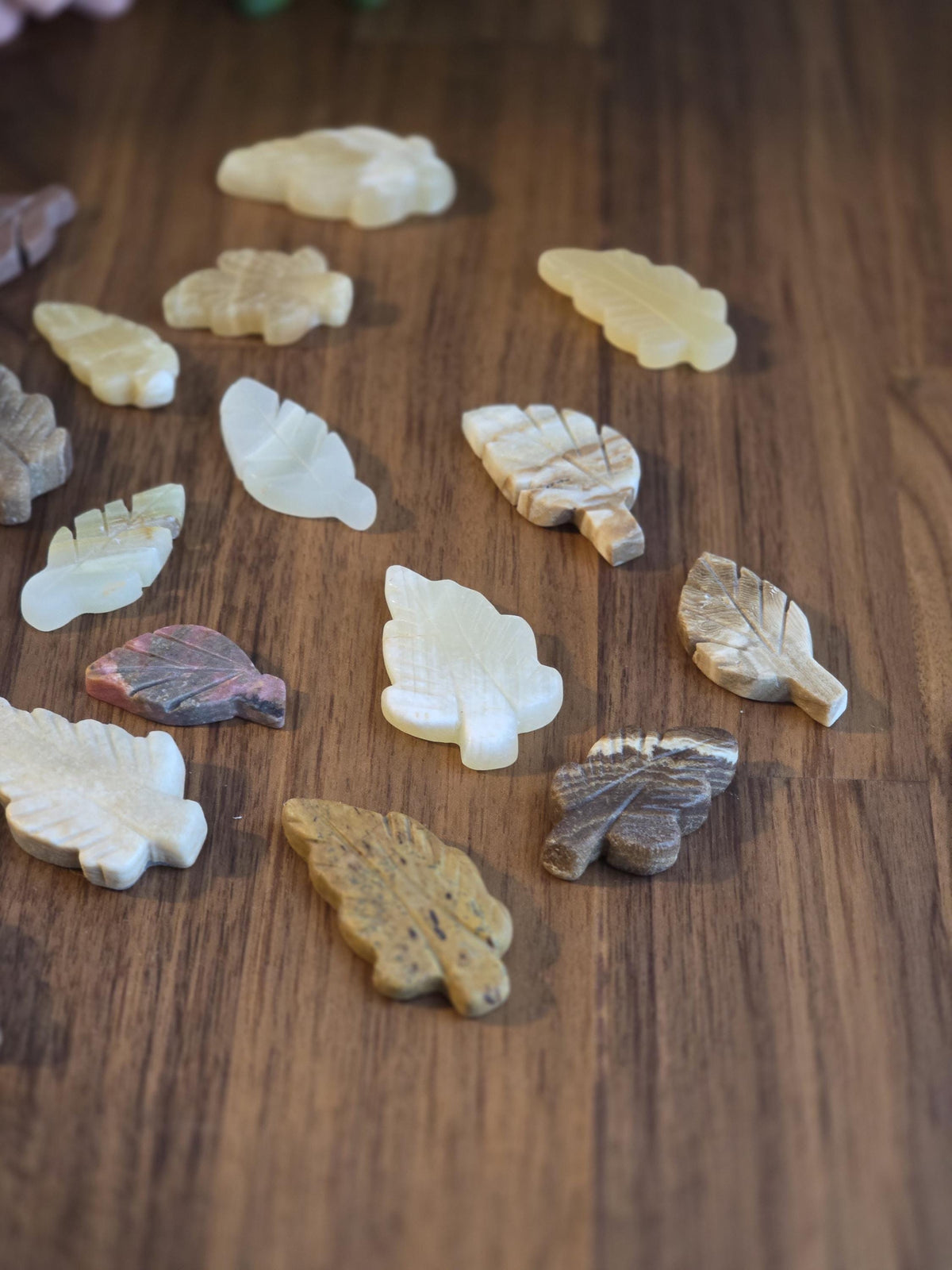 Hand Carved Leaf Mystery Pick! One crystal autumn leaf chosen intuitively just for you! Hand Carved Decor for Fall | Variety or Stones