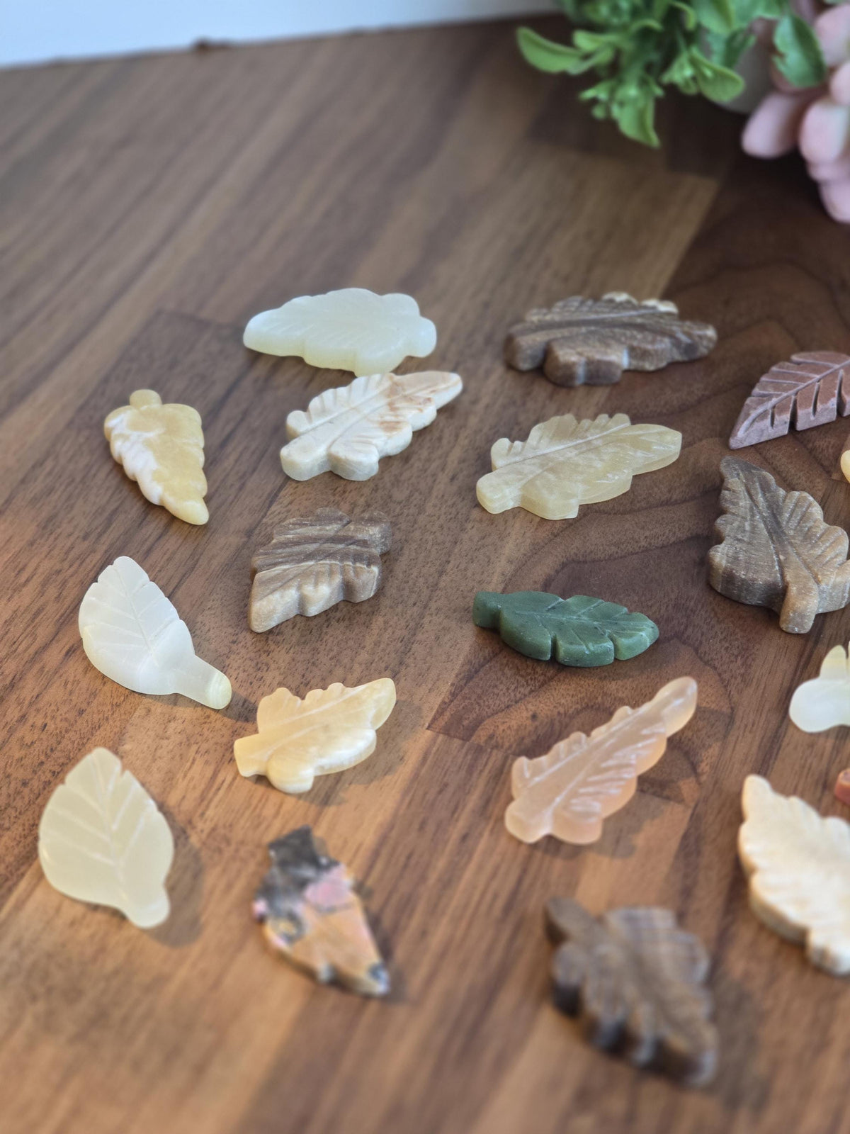 Hand Carved Leaf Mystery Pick! One crystal autumn leaf chosen intuitively just for you! Hand Carved Decor for Fall | Variety or Stones
