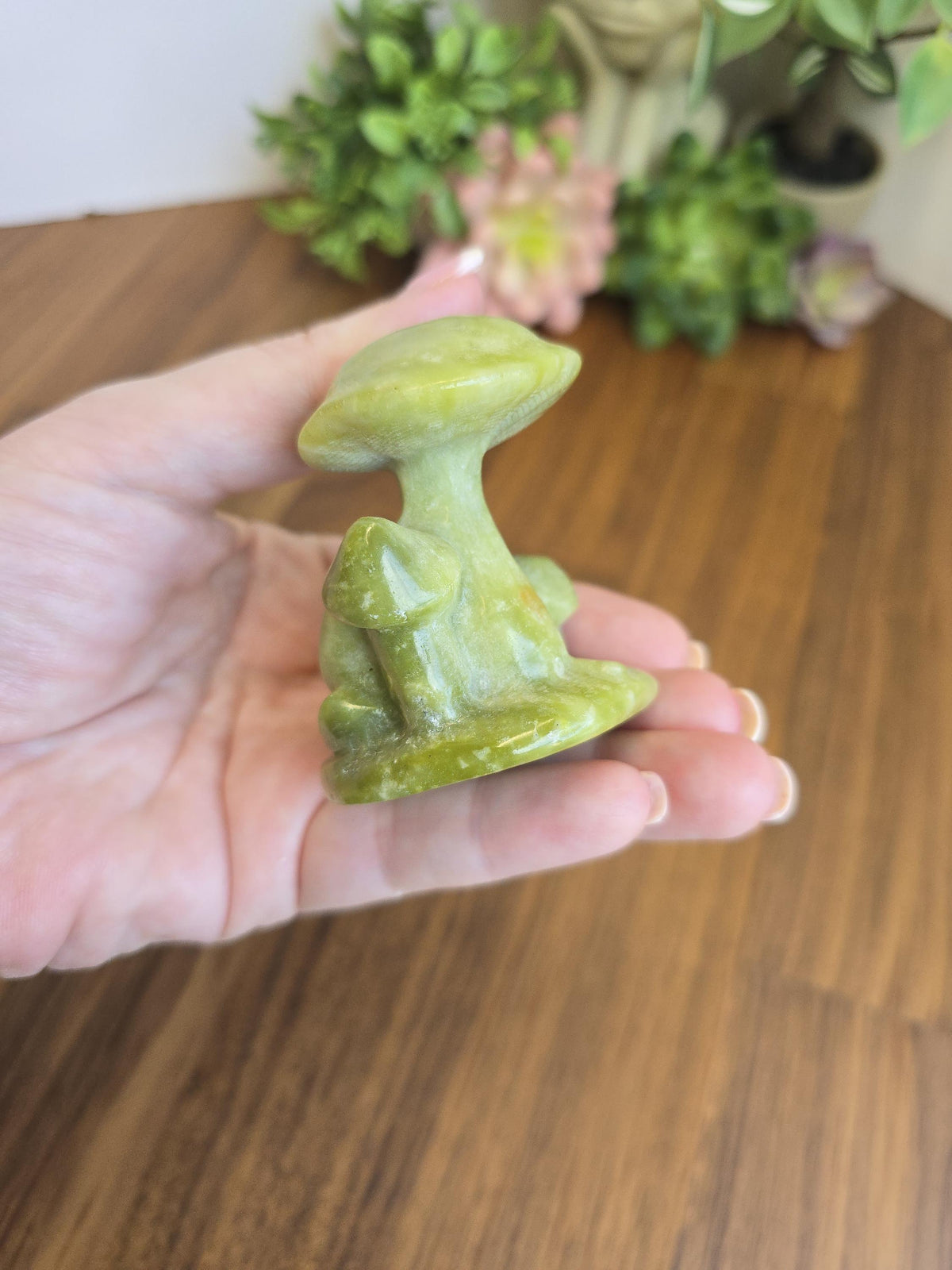Serpentine Snail : Mushroom Crystal Carving Happy Sculpture (2.4 Inches)