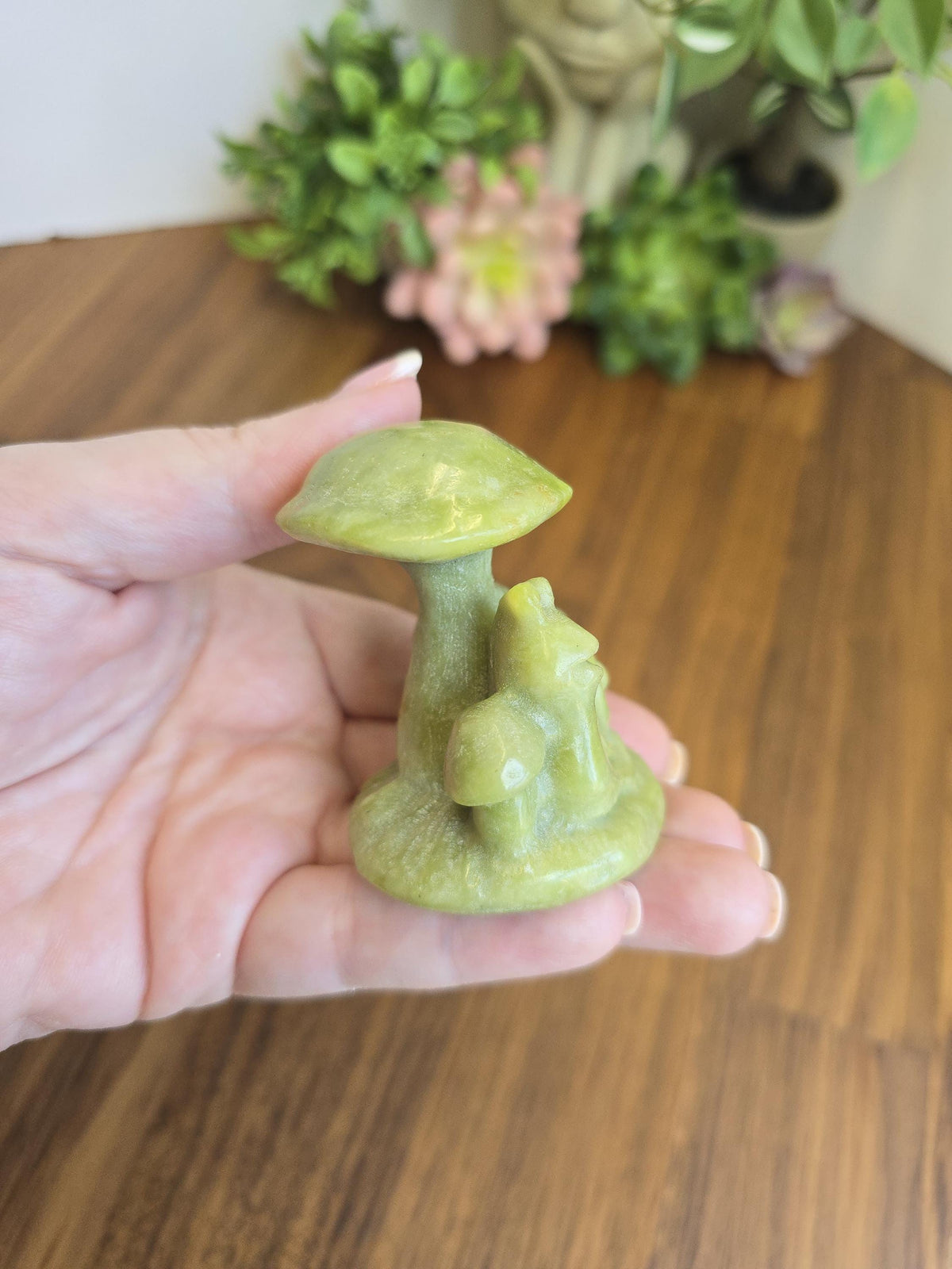 Serpentine Snail : Mushroom Crystal Carving Happy Sculpture (2.4 Inches)