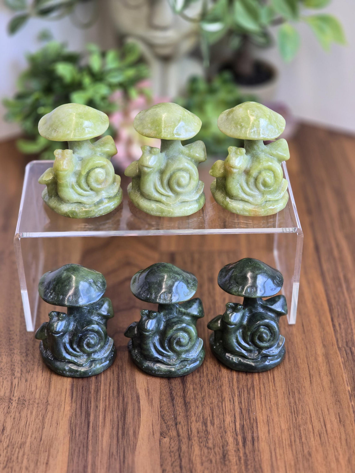 Serpentine Snail : Mushroom Crystal Carving Happy Sculpture (2.4 Inches)
