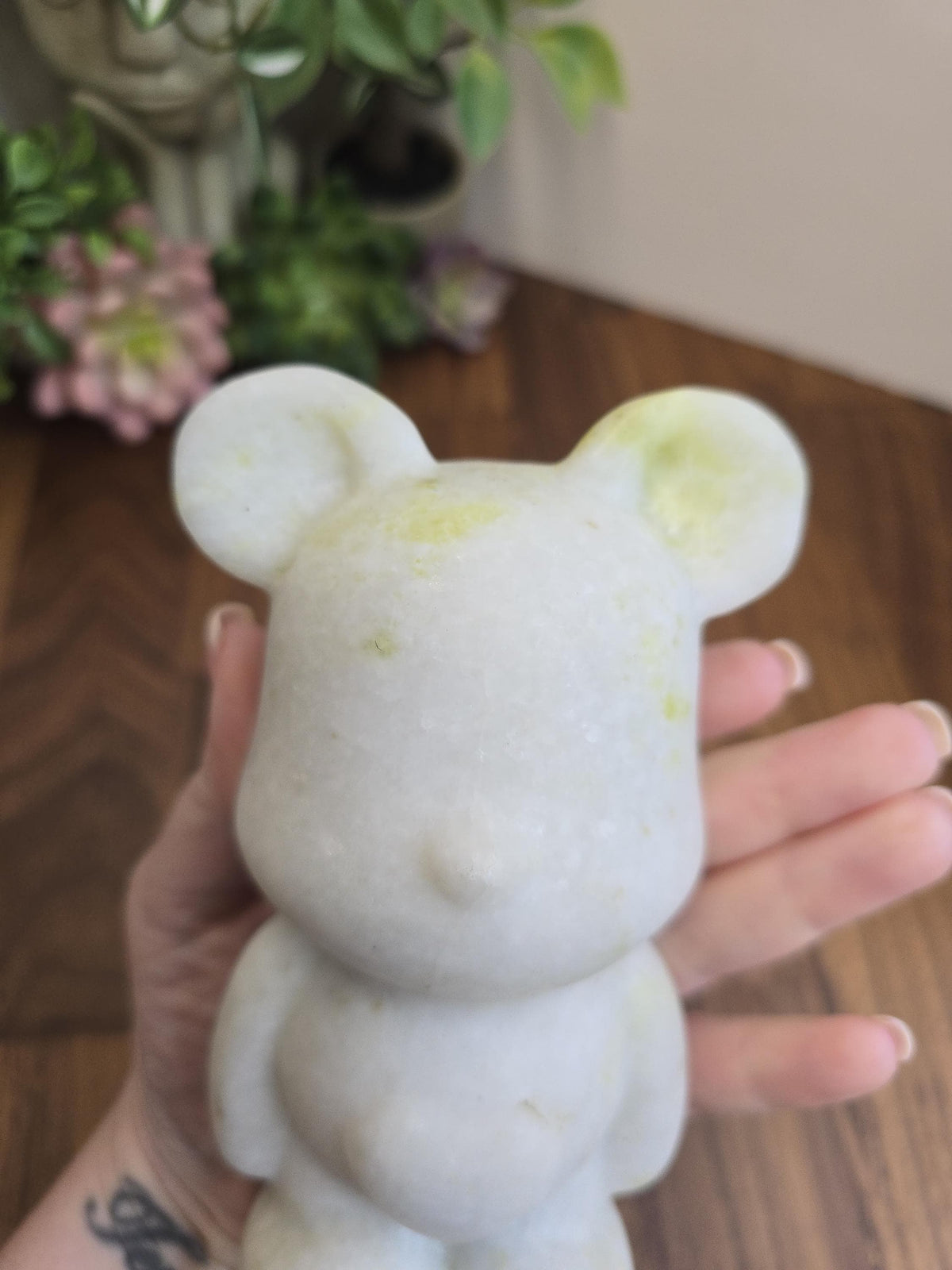 Jade Bear Carving | Around 6" | White with subtle Green | Belly Heart | Only 1 Available